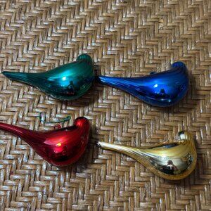 Melrose Glass Bird Ornaments Hand  Blown Art Glass Holiday Decor Set Of 4
